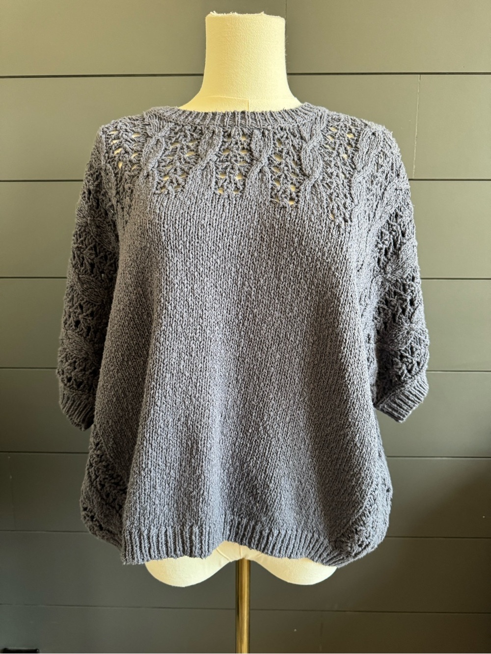 Splendid Crewneck Short Sleeve Boxy Fit Cable Stitch Slouchy Sleeve Relaxed